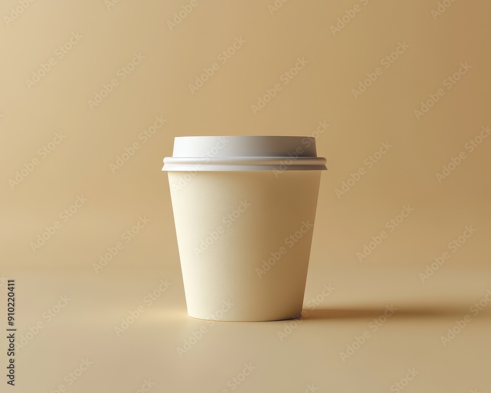 A minimalistic, disposable coffee cup on a beige background, perfect for beverage-related concepts and branding. A minimalistic, disposable coffee cup on a beige background, perfect for beverage-related concepts and branding.