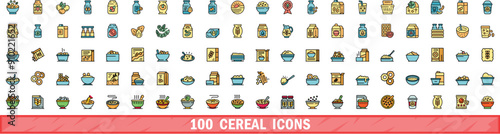 100 cereal icons set. Color line set of cereal vector icons thin line color flat on white
