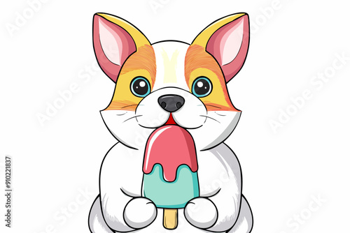 Perro comiendo un helado, colores pasteles