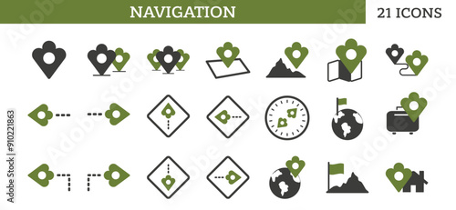 Navigation icon set, directions, distance, place, gps, destination, navigation ,icons illustration