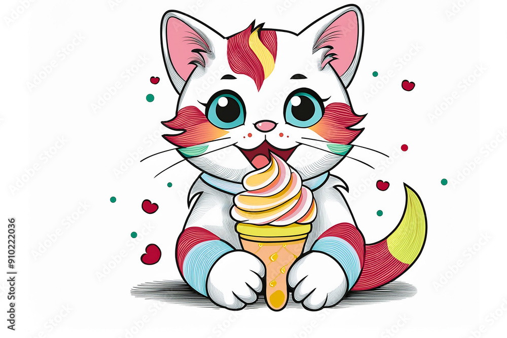 Gato comiendo un helado, colores pasteles Gato comiendo un helado, colores pasteles