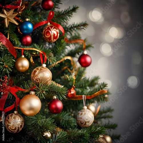 Close up of balls on christmas tree.