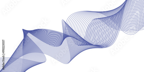 Abstract green wavy lines isolated on a transparent background. Stylized line art background. Vector illustration. Wave with lines created using blend tool. Curved wavy line, smooth stripe.