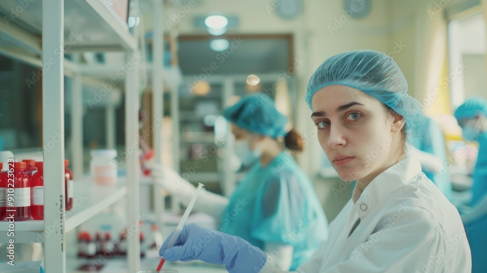 Nurse preparing to draw blood at a blood bank. Nurse preparing to draw blood at a blood bank.