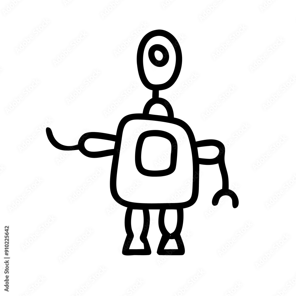 Cute robot cartoon icon character, line stoke isolated, graphic design sign Cute robot cartoon icon character, line stoke isolated, graphic design sign