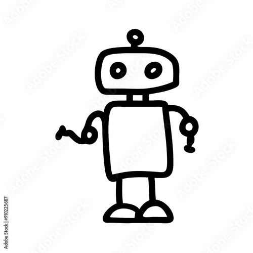 Cute robot cartoon icon character, line stoke isolated, graphic design sign