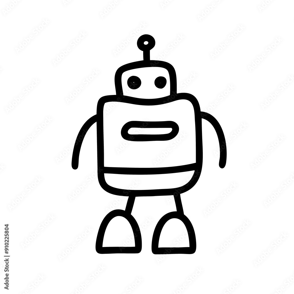 Cute robot cartoon icon character, line stoke isolated, graphic design sign Cute robot cartoon icon character, line stoke isolated, graphic design sign