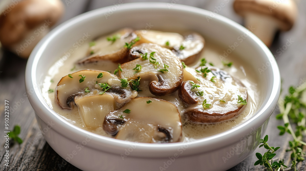 Cooked mushrooms served in a small white bowl, which adds a subtle charm to the dish. Cooked mushrooms served in a small white bowl, which adds a subtle charm to the dish.