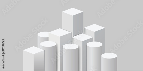 3d abstract platforms with cylinder, cuboid. Scene for product display. Realistic podium Illustration
