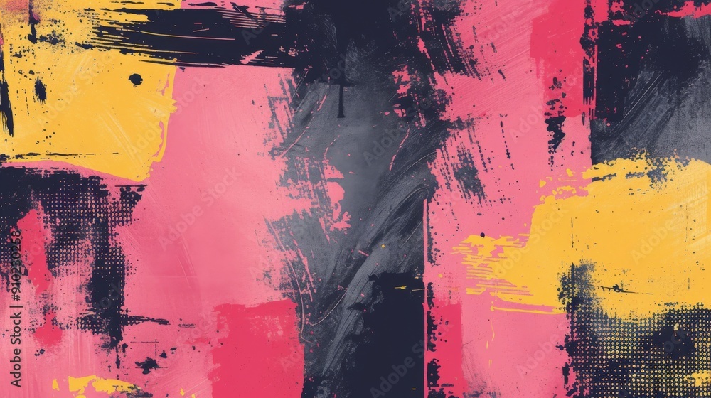 Fototapeta premium Illustration of pink and yellow grunge textures