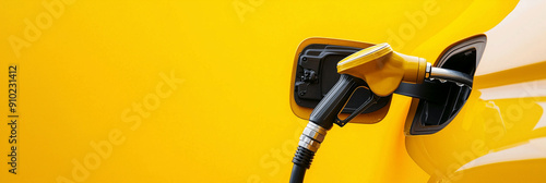 Biofuel Nozzle in Yellow Car's Fuel Tank
