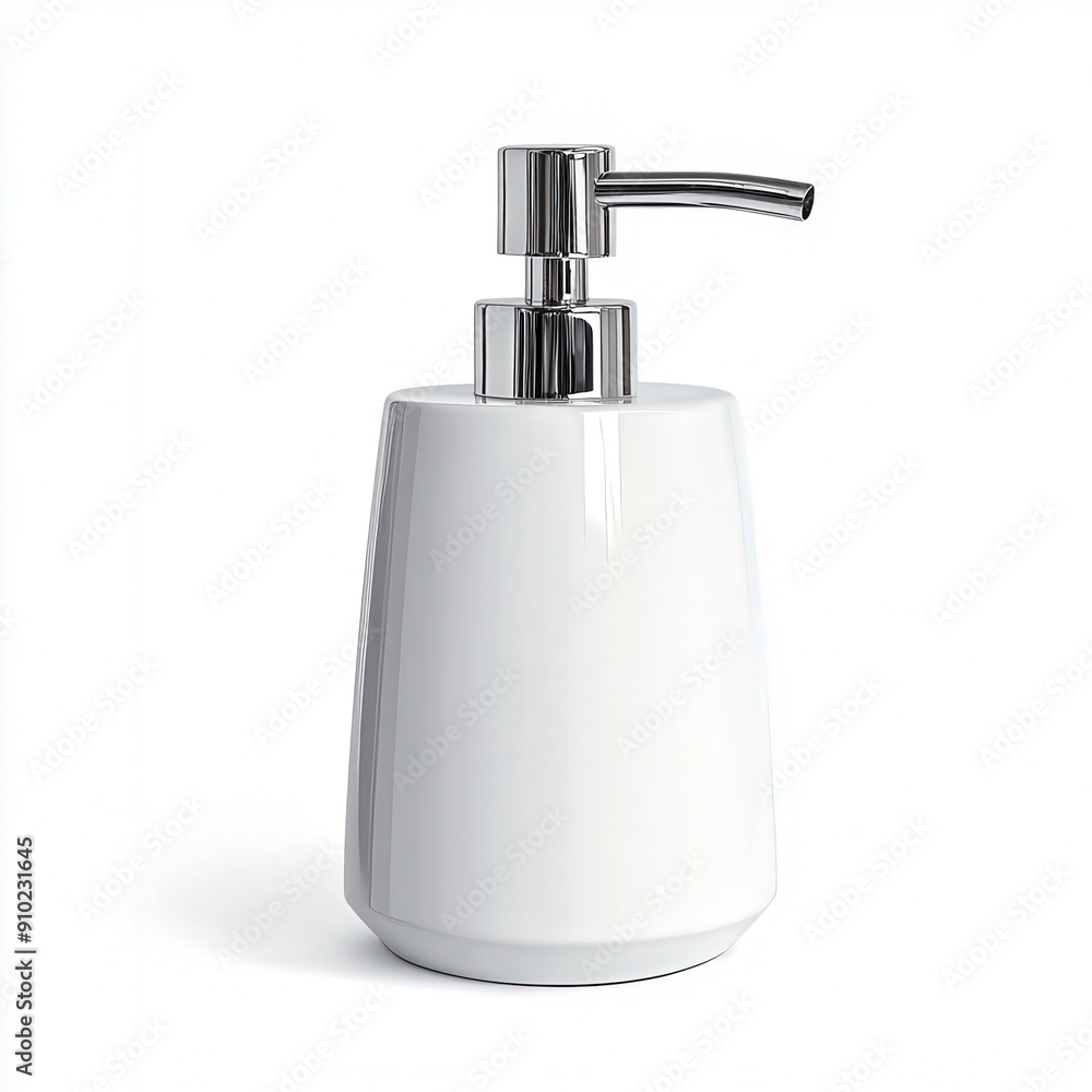 Fototapeta premium Elegant white soap dispenser with a modern design, perfect for stylish bathrooms or kitchens.