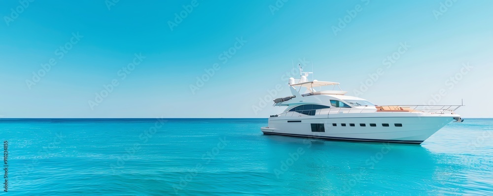 Deluxe yacht on serene waters, luxury leisure Deluxe yacht on serene waters, luxury leisure