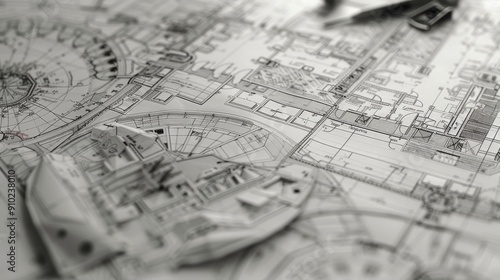 Wallpaper Mural Architectural plan and technical project drawing for sale, architect rolls and design blueprint Torontodigital.ca