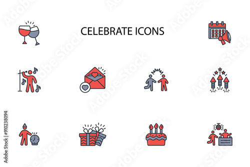 Celebrate icon set.vector.Editable stroke.linear style sign for use web design,logo.Symbol illustration.