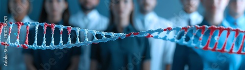 Family portrait with DNA strands, genetic lineage photo