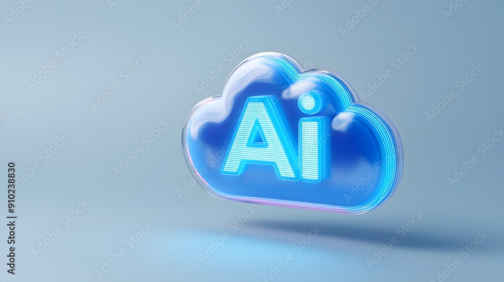3D illustration of AI icon in a cloud shape, representing artificial intelligence, technology, and innovation in a modern digital world. 3D illustration of AI icon in a cloud shape, representing artificial intelligence, technology, and innovation in a modern digital world.