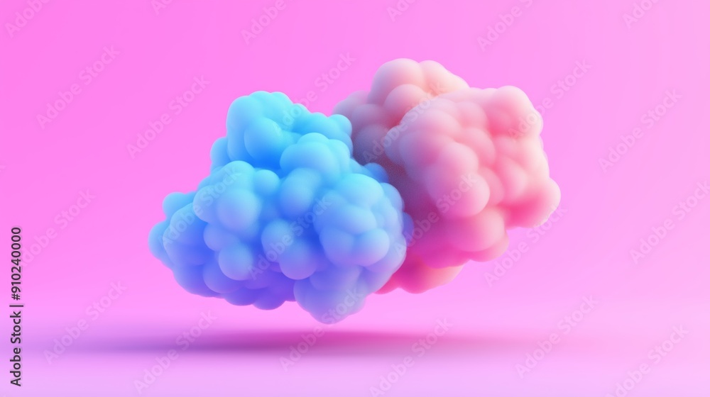 A pink background with two clouds of different colors. The clouds are floating in the air and appear to be made of a material that is not solid A pink background with two clouds of different colors. The clouds are floating in the air and appear to be made of a material that is not solid