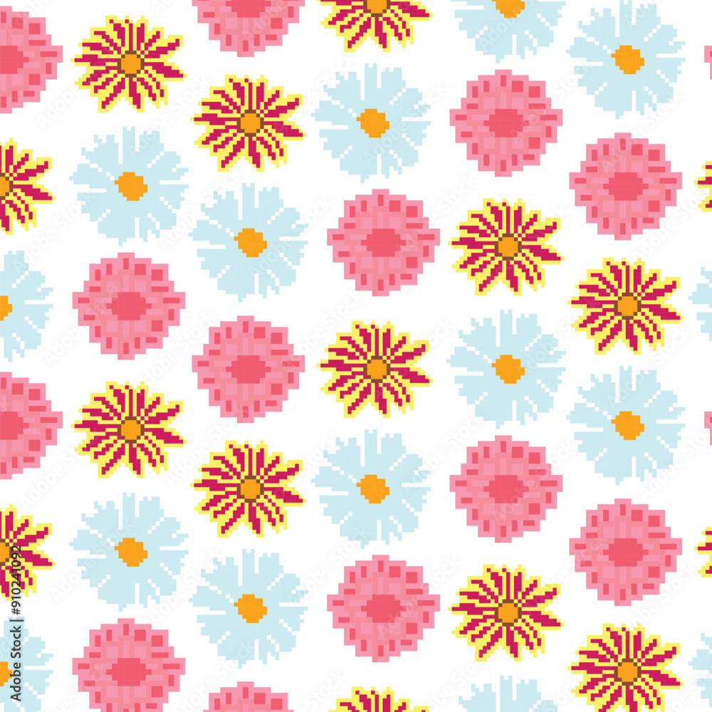 seamless pixel pattern with flowers seamless pixel pattern with flowers