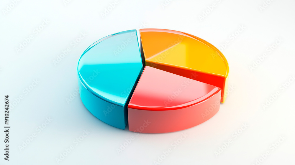 Obraz premium Colorful 3D Pie Chart Displaying Data Segments in Vibrant Blue, Orange, and Red