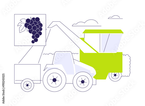 Mechanical harvesting of grapes abstract concept vector illustration.