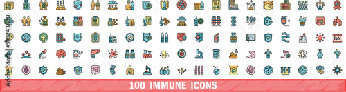 100 immune icons set. Color line set of immune vector icons thin line color flat on white