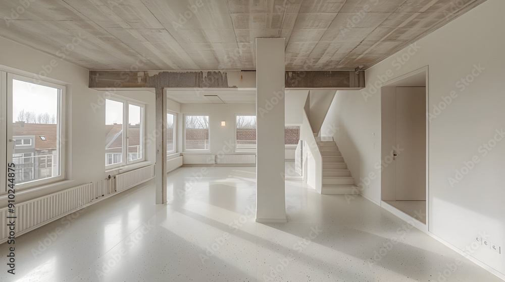 Modern Minimalist Interior Design with Concrete Ceiling and White Walls Modern Minimalist Interior Design with Concrete Ceiling and White Walls