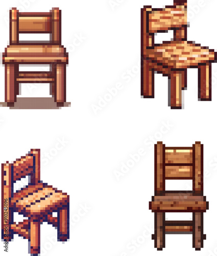 8-bit game assets chair, wood, furniture, wooden, seat, brown, object, old, sit, antique, interior, design, stool, isolated, home, comfortable, armchair, vintage, style, empty, decor, retro, nobody, c