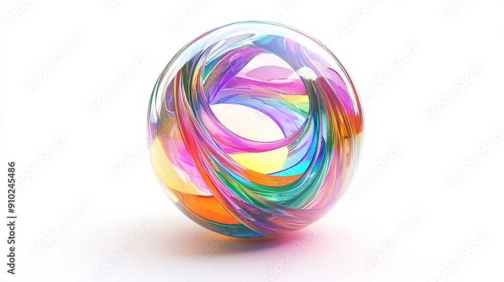 Colorful abstract swirl sphere with vibrant hues and a glossy finish, creating a mesmerizing visual effect. Colorful abstract swirl sphere with vibrant hues and a glossy finish, creating a mesmerizing visual effect.