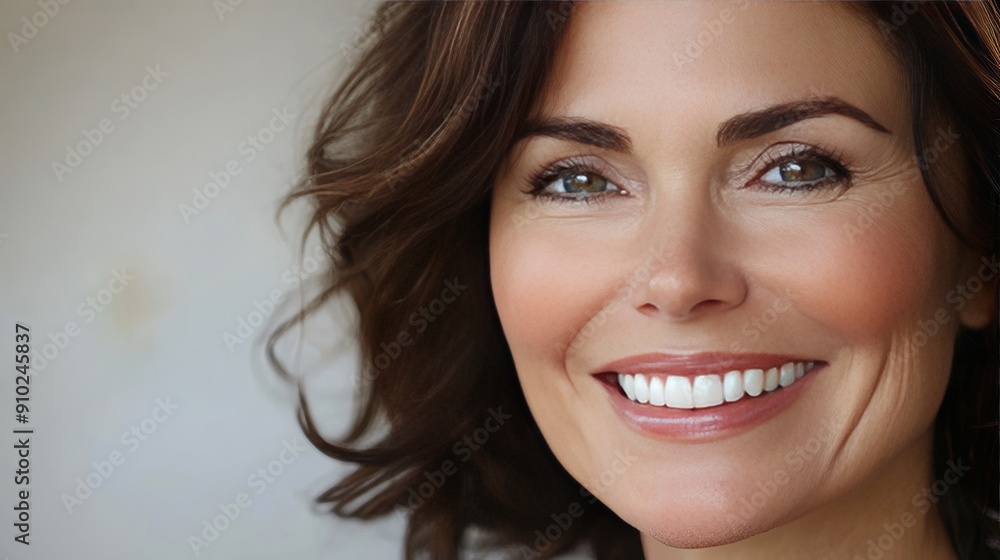 Smiling woman with medium brown hair and radiant skin, exuding warmth and positivity in a soft, neutral setting. Smiling woman with medium brown hair and radiant skin, exuding warmth and positivity in a soft, neutral setting.