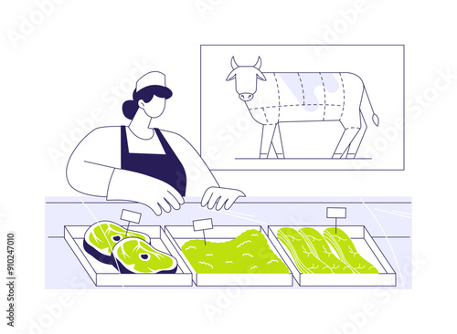 Beef fabrication abstract concept vector illustration.