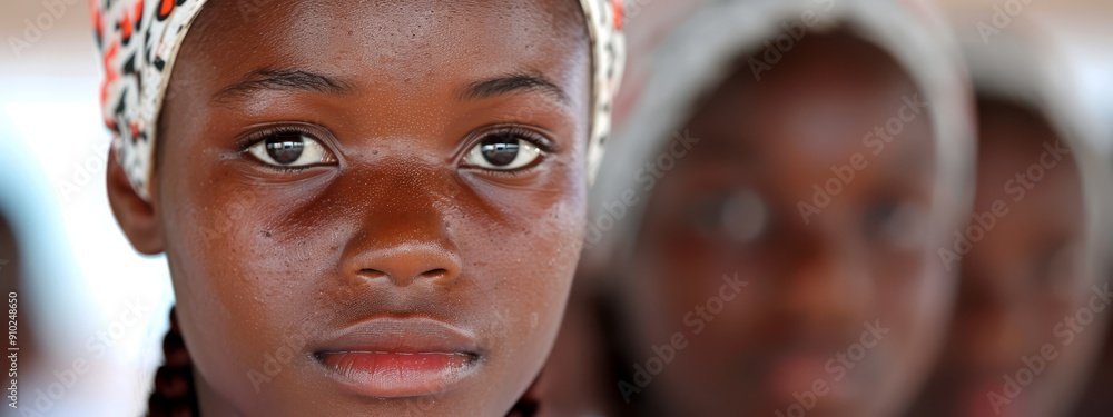 A close-up of one child's face, directly in front of another child's face A close-up of one child's face, directly in front of another child's face