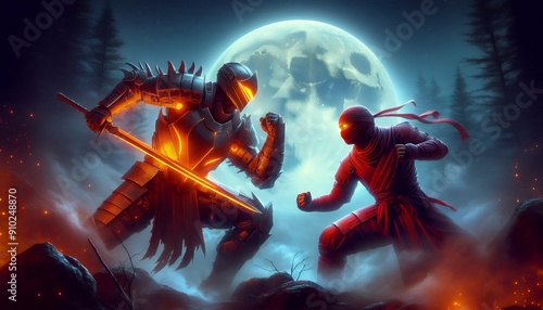 Moonlit Melee: Knight and Ninja