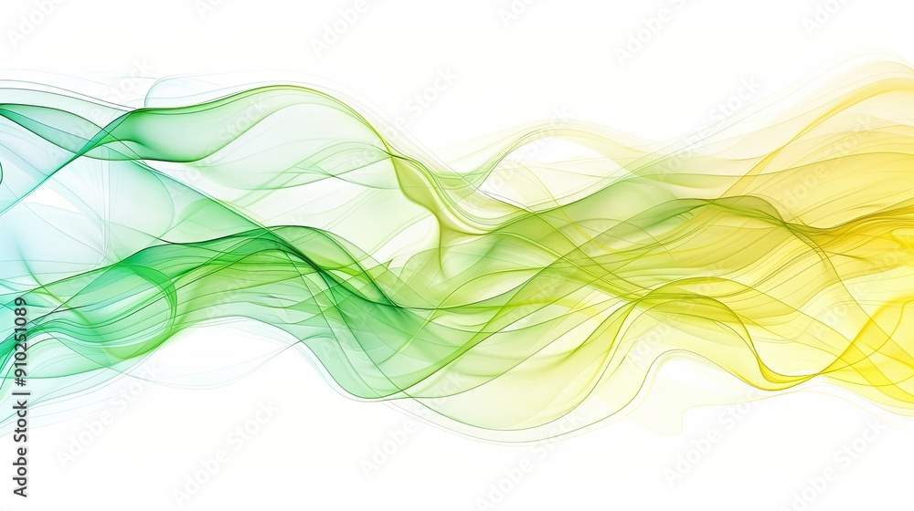 Serene Pastel Yellow and Green Abstract Waves on White Background Serene Pastel Yellow and Green Abstract Waves on White Background