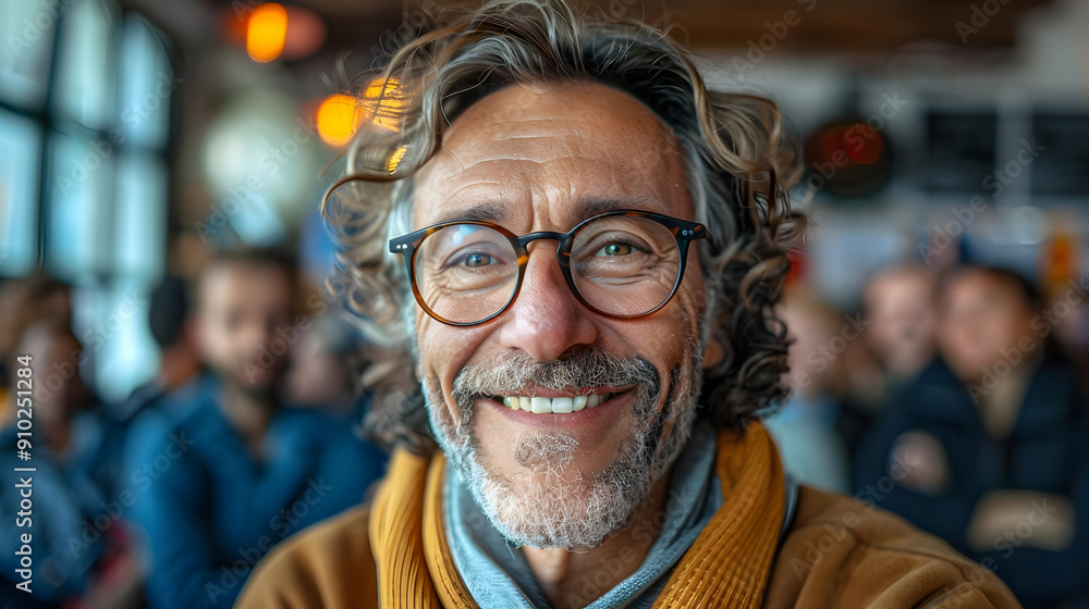 Smiling Man with Glasses in a Cafe Photo Smiling Man with Glasses in a Cafe Photo
