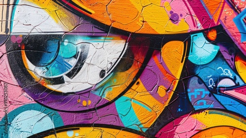 Vibrant street art mural depicting a mix of graffiti styles and colors on a city wall