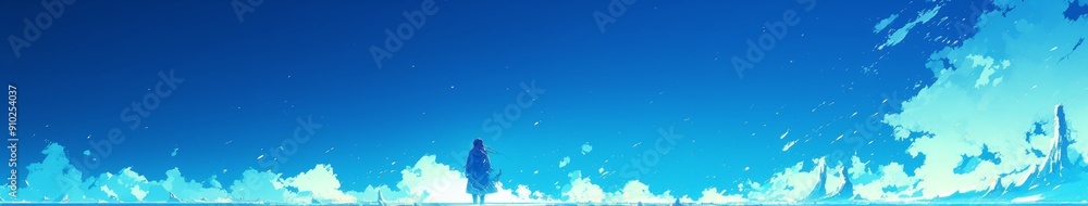 Obraz premium Enchanting Winter Night Scene: Solitary Figure on Moonlit Snowy Path. Anime-Inspired Landscape with Glittering Snow and Luminous Moon. Atmospheric 4K Wallpaper for Creative Advertising and Marketing 