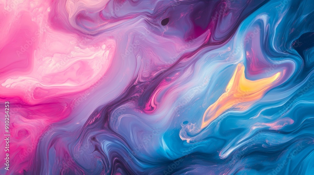 A vibrant abstract painting featuring swirling pink, blue, and yellow hues, creating a dynamic and captivating visual experience. A vibrant abstract painting featuring swirling pink, blue, and yellow hues, creating a dynamic and captivating visual experience.