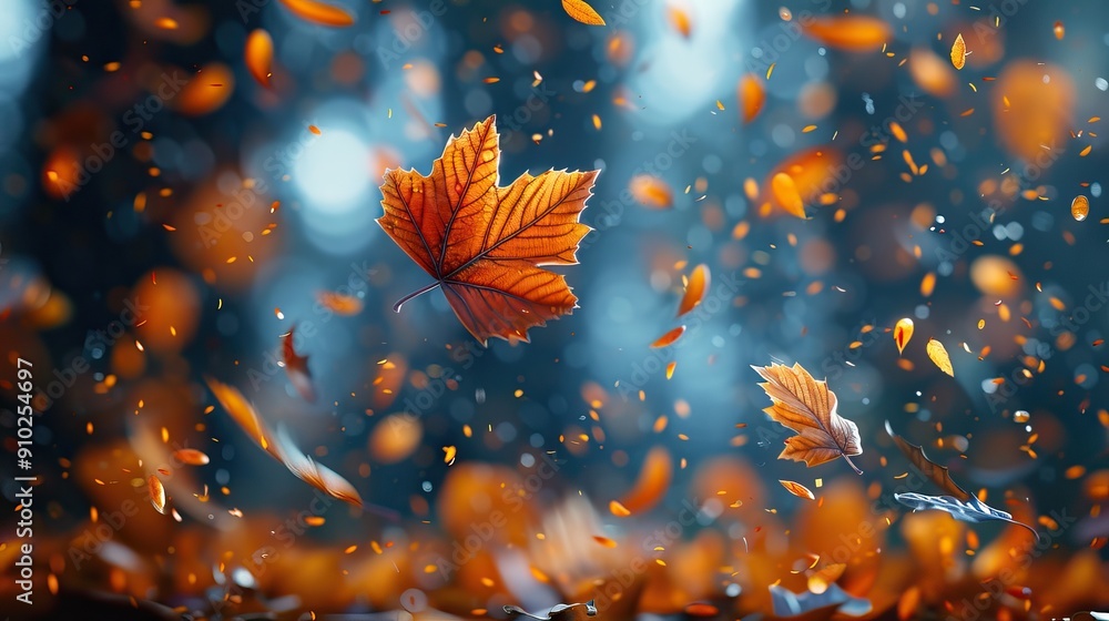 Falling Autumn Leaves. Vibrant, Sunlit, and Whimsical in Nature. AI generated image background or wallpaper Falling Autumn Leaves. Vibrant, Sunlit, and Whimsical in Nature. AI generated image background or wallpaper