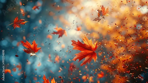 Falling Autumn Leaves. Vibrant, Sunlit, and Whimsical in Nature. AI generated image background or wallpaper