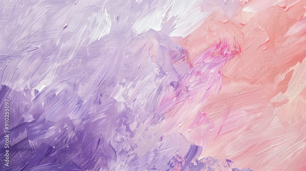 Serene Pastel Lavender and Coral Brush Strokes on Textured Canvas Background