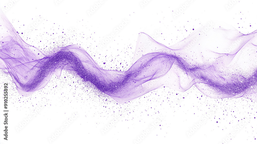Purple glitter curve wave isolated white background. Purple glowing particle background. Purple glitter curve wave isolated white background. Purple glowing particle background.
