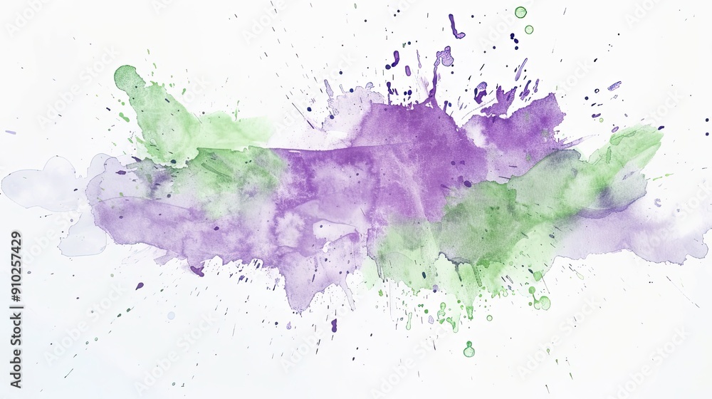 Obraz premium Serene Pastel Purple and Green Watercolor Splashes on Light Background