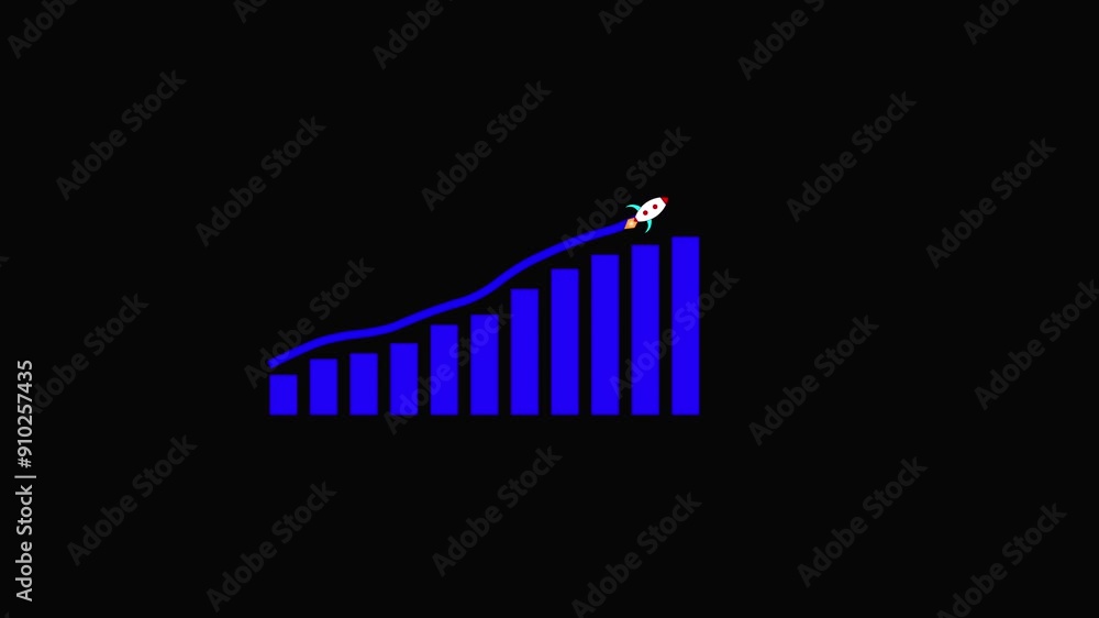 Arrow graph with rocket sole symbol. gloing business growth and graph chart icon animation black background. 4k video Arrow graph with rocket sole symbol. gloing business growth and graph chart icon animation black background. 4k video