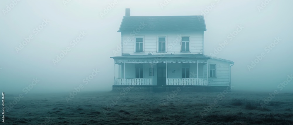 Eerie haunted mansion, foggy night, macabre details, otherworldly atmosphere Eerie haunted mansion, foggy night, macabre details, otherworldly atmosphere