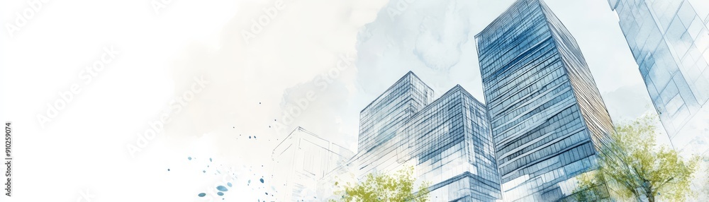 Financial district with modern architecture and green spaces, urban development, innovation, investment, copy space Financial district with modern architecture and green spaces, urban development, innovation, investment, copy space