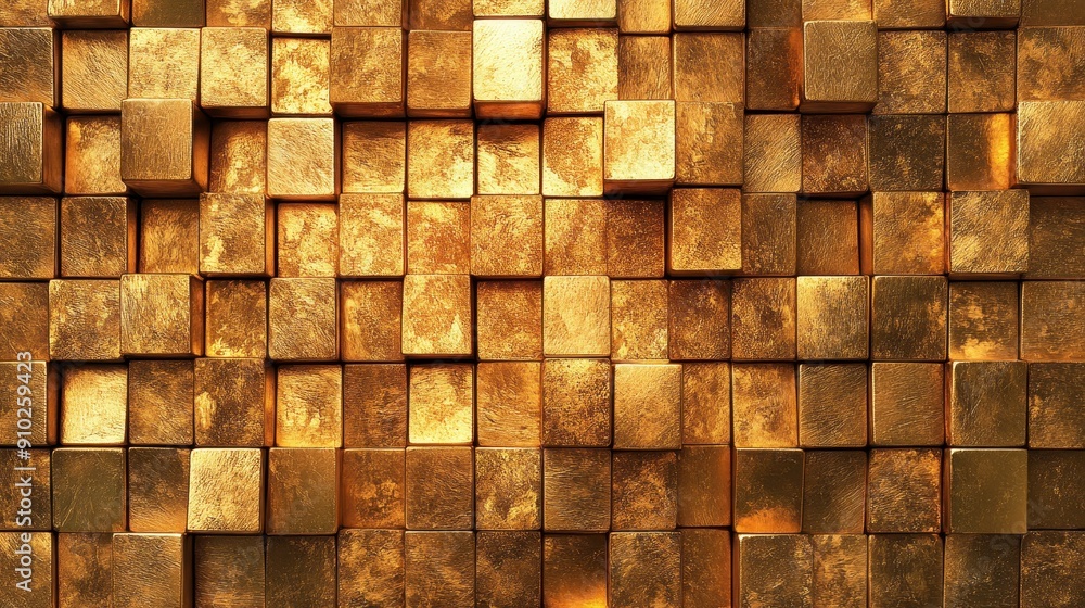 Shiny Golden Bullion Bars Arranged Symmetrically with High Gloss Finish Shiny Golden Bullion Bars Arranged Symmetrically with High Gloss Finish