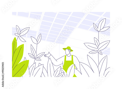 Solar-powered greenhouse abstract concept vector illustration.