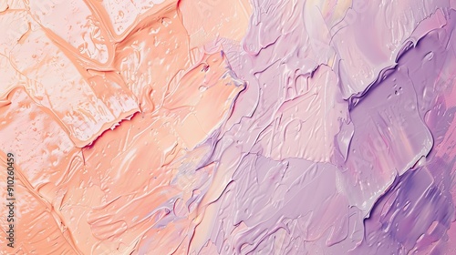 Serene Pastel Peach and Purple Brush Strokes Creating Textured Art on Canvas