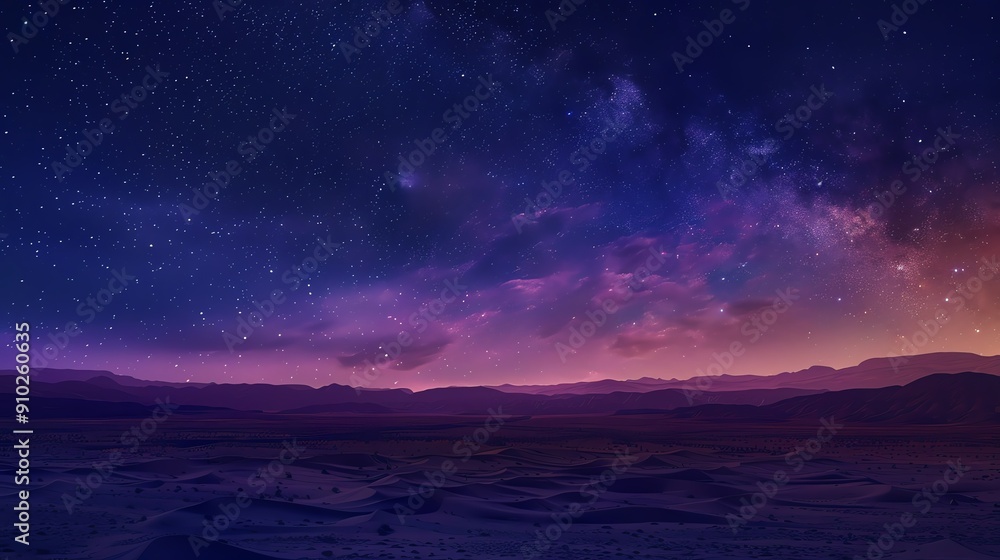 Obraz premium A breathtaking night sky with a vibrant Milky Way galaxy over a distant mountain range.